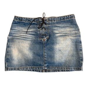 Paris Blues Y2K Lace Front Denim Mini Skirt